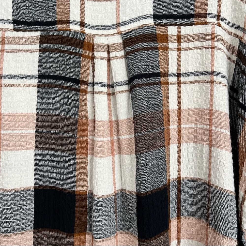BKE Women’s Brown/Black and Cream Plaid Lightweight Waffle Knit Button Up Shirt - Picture 7 of 9